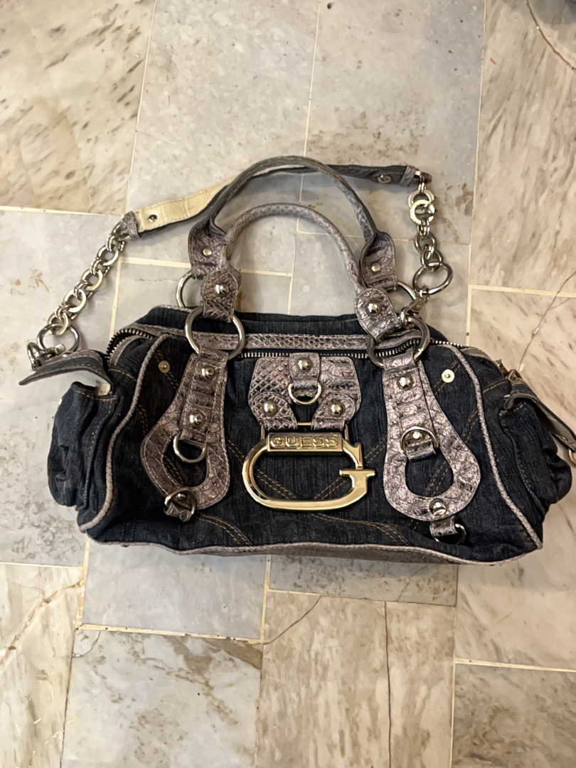 Guess Denim Studded Shoulder Bag