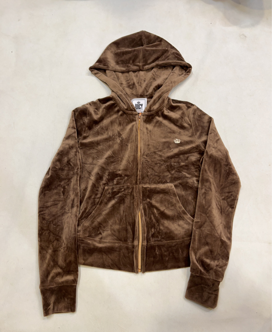 Juicy Couture Brown Velour Hooded Track Jacket