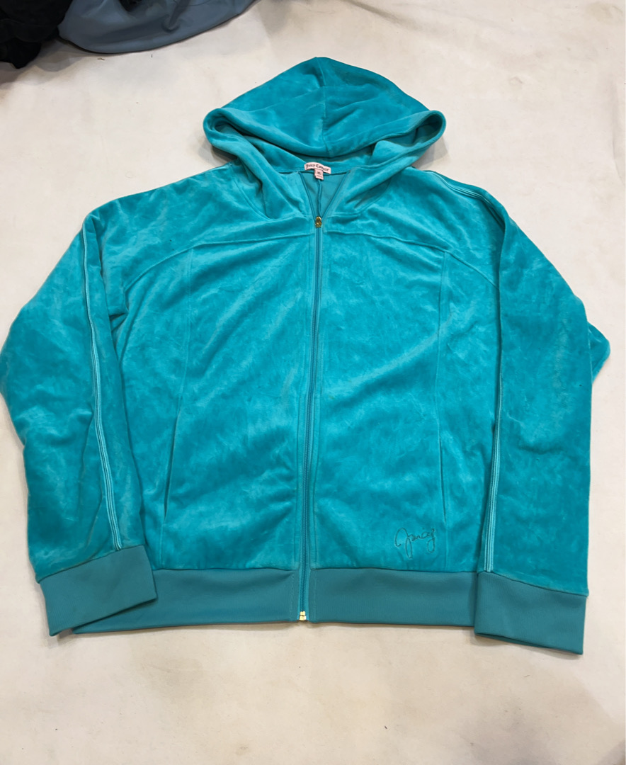 ジュシー・クチュール ターコイズ ベロア フード付き トラックジャケット