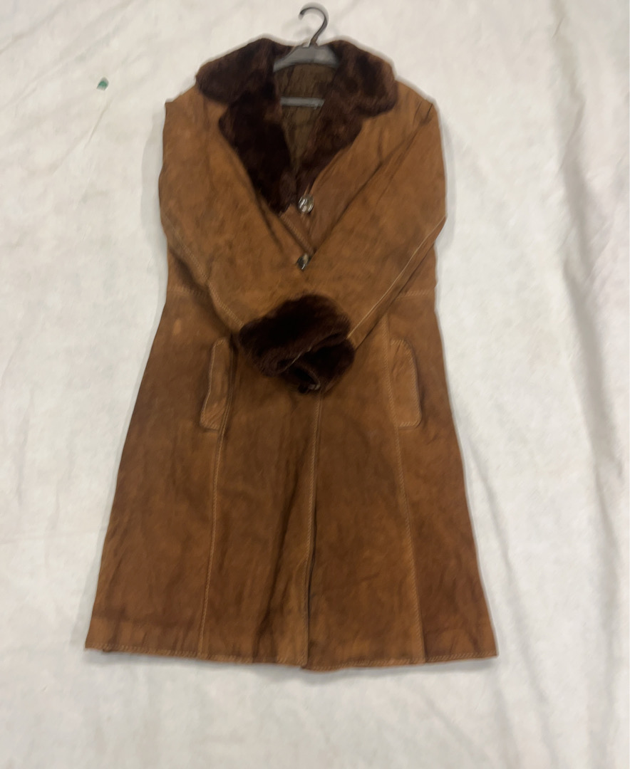 Brown Suede Vest with Fur Trim