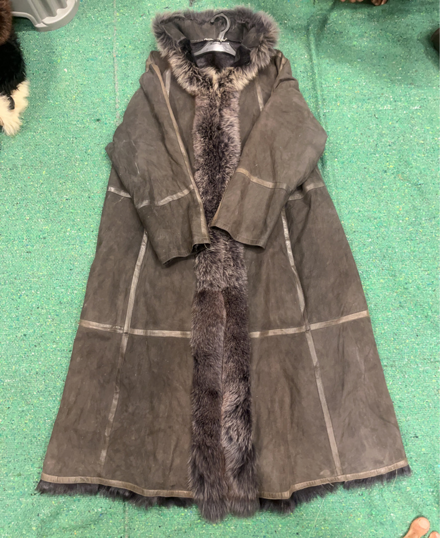 Long Gray Fur-Trimmed Coat