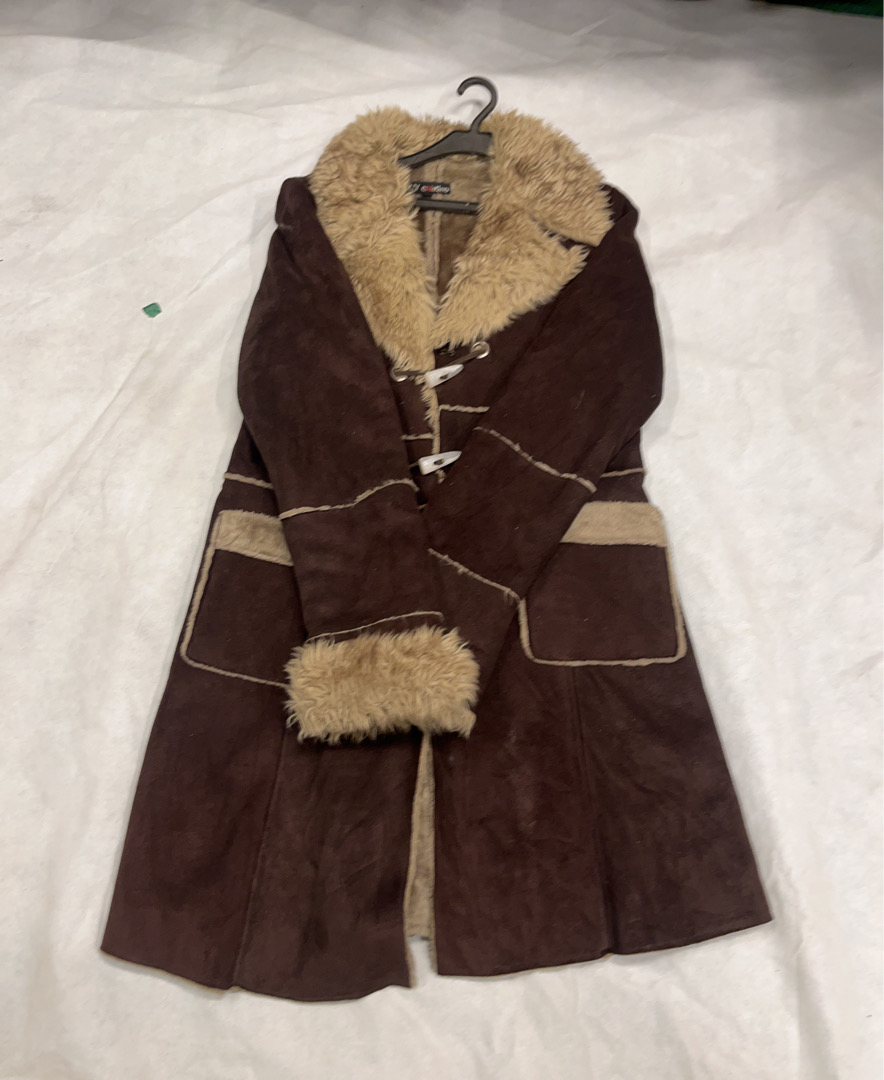 Key Creations Brown Suede Fur Trim Coat
