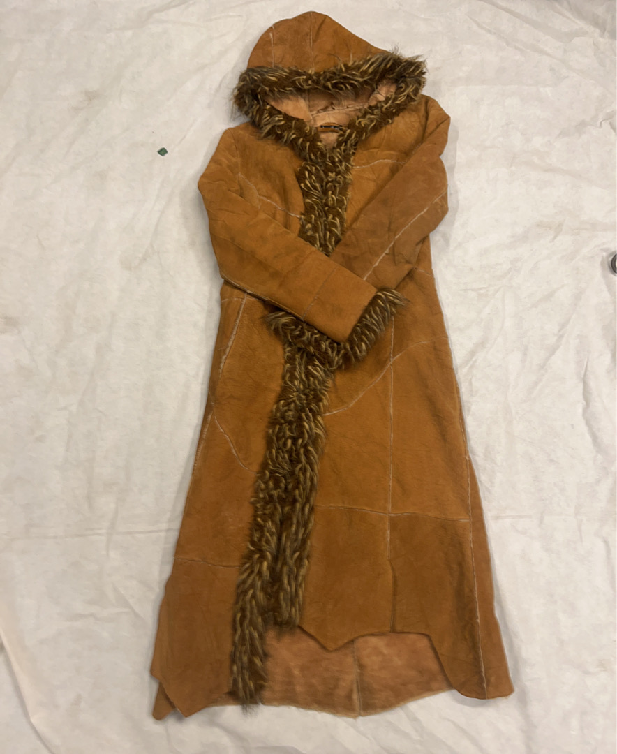 Brooker Fur Trim Hooded Suede Coat