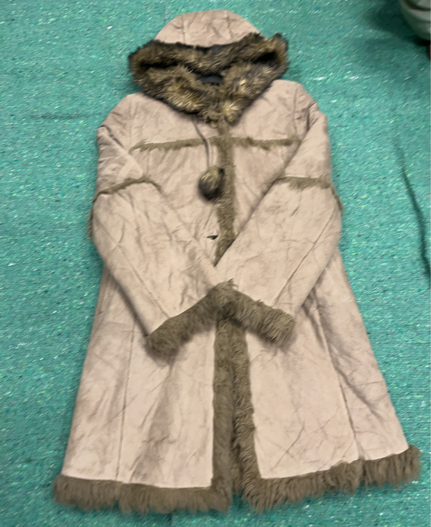 Tan Fur-Trimmed Hooded Coat
