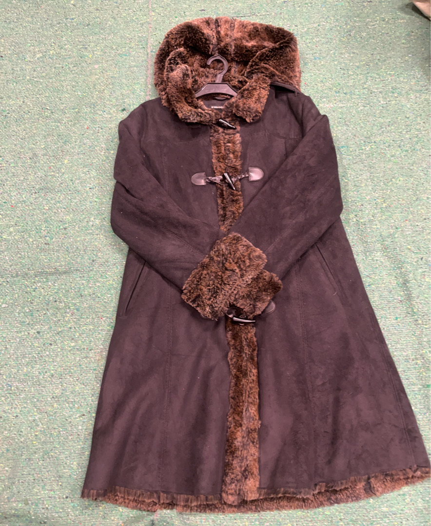 Eberjey Brown Fur-Lined Hooded Coat