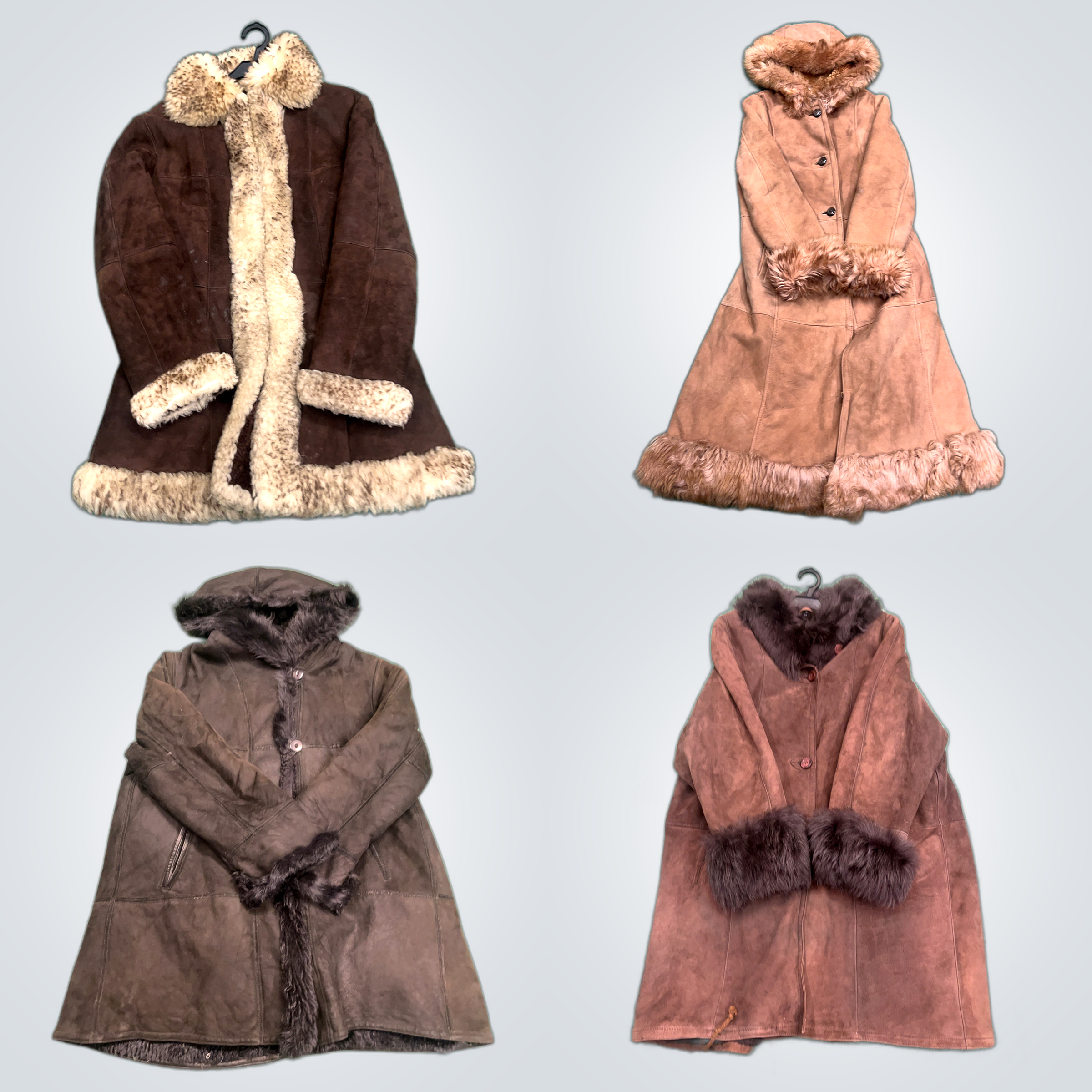Fur Coat Bundle - 9 Pc Tan Brown Suede & Fur Trimm..