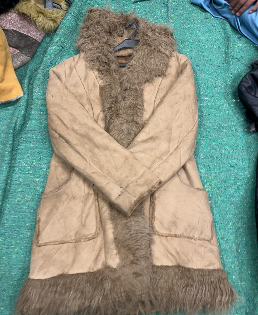 Long Tan Fur-Trimmed Coat