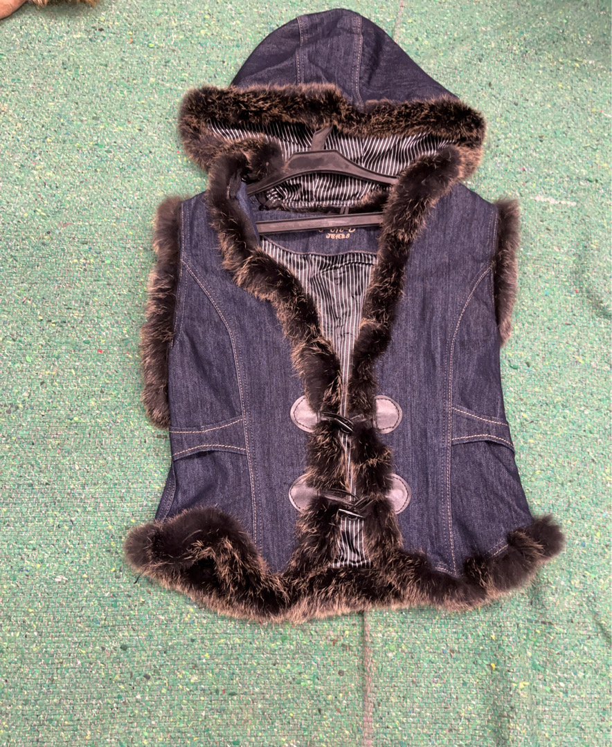 C-n-C Jeans Fur-Lined Denim Vest