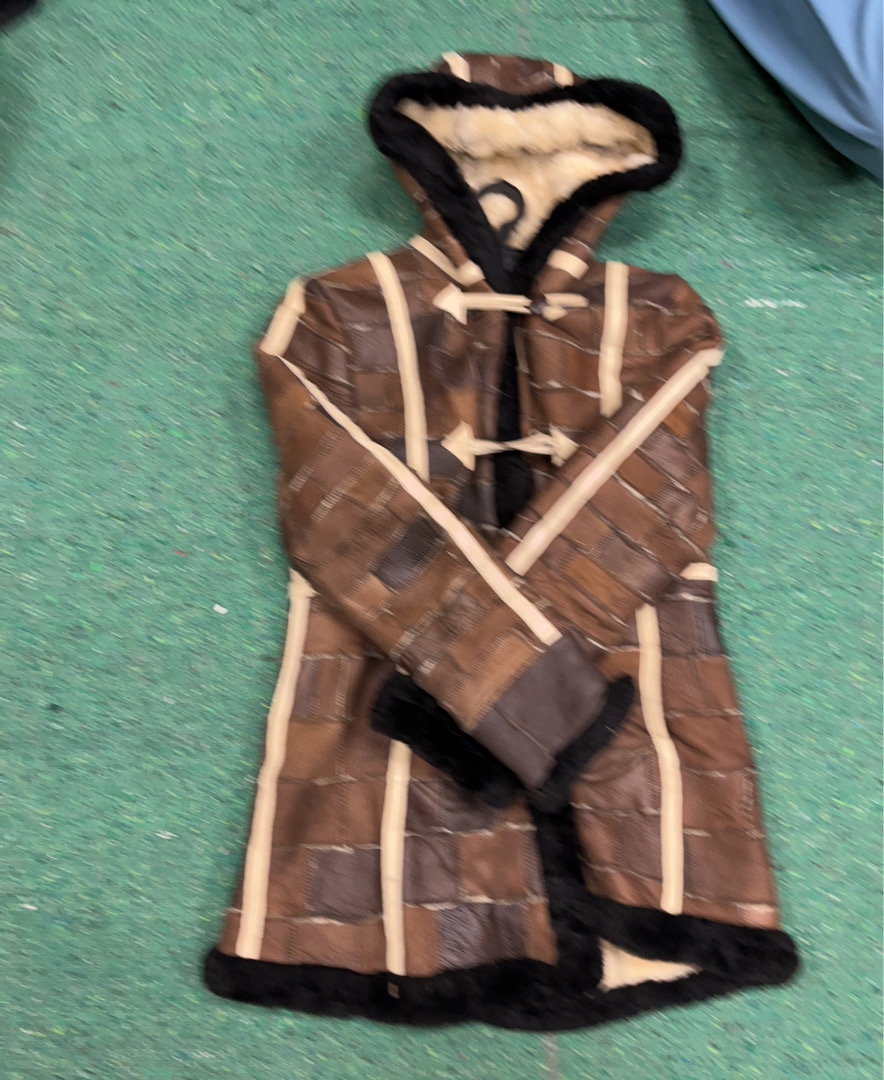 Brown Patchwork Leather Coat