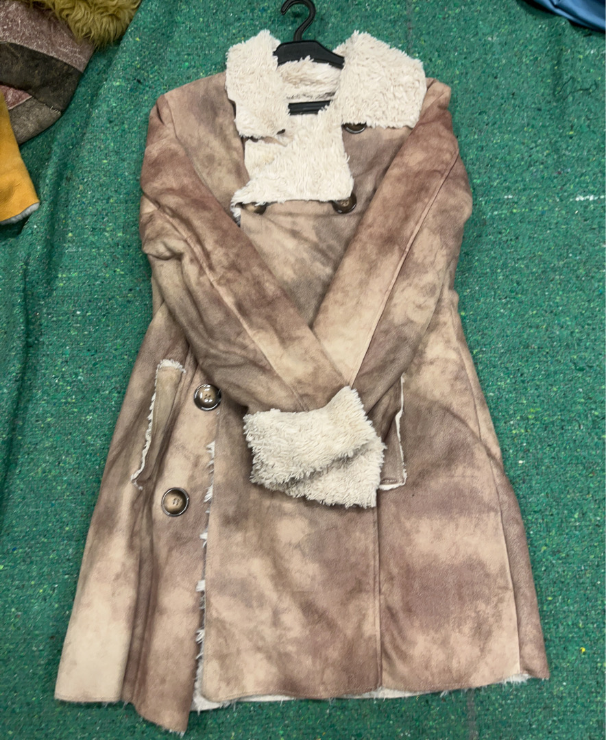 Brown Suede Coat with Fur Collar and Cuffs