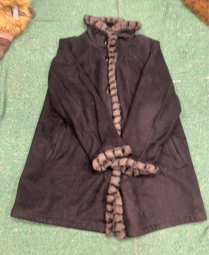 Jones New York Black Fur-Trimmed Coat