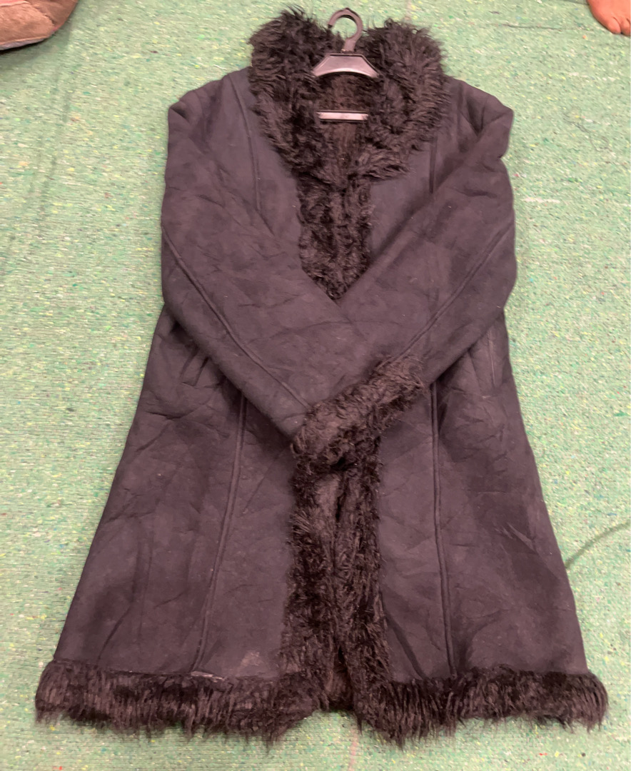 Black faux fur trimmed coat