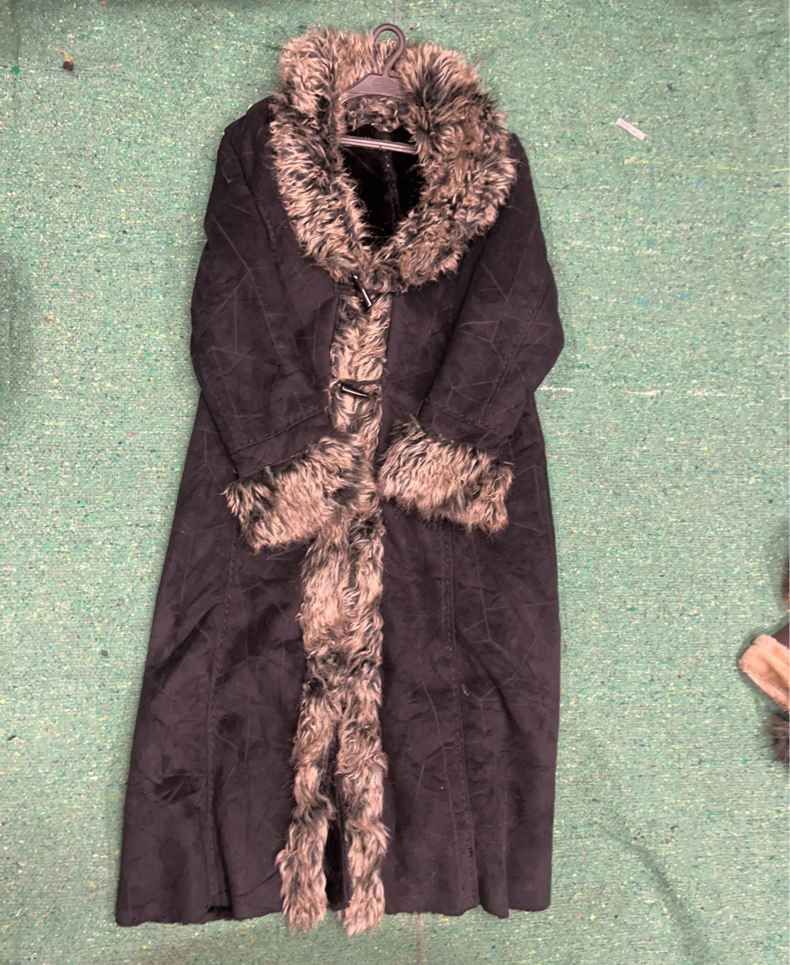 Long Black Fur-Trimmed Coat