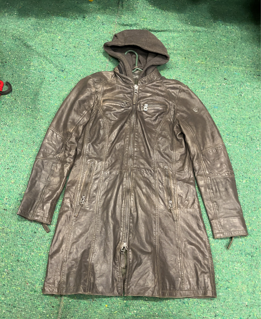 Gap Gray Leather-Style Hooded Coat