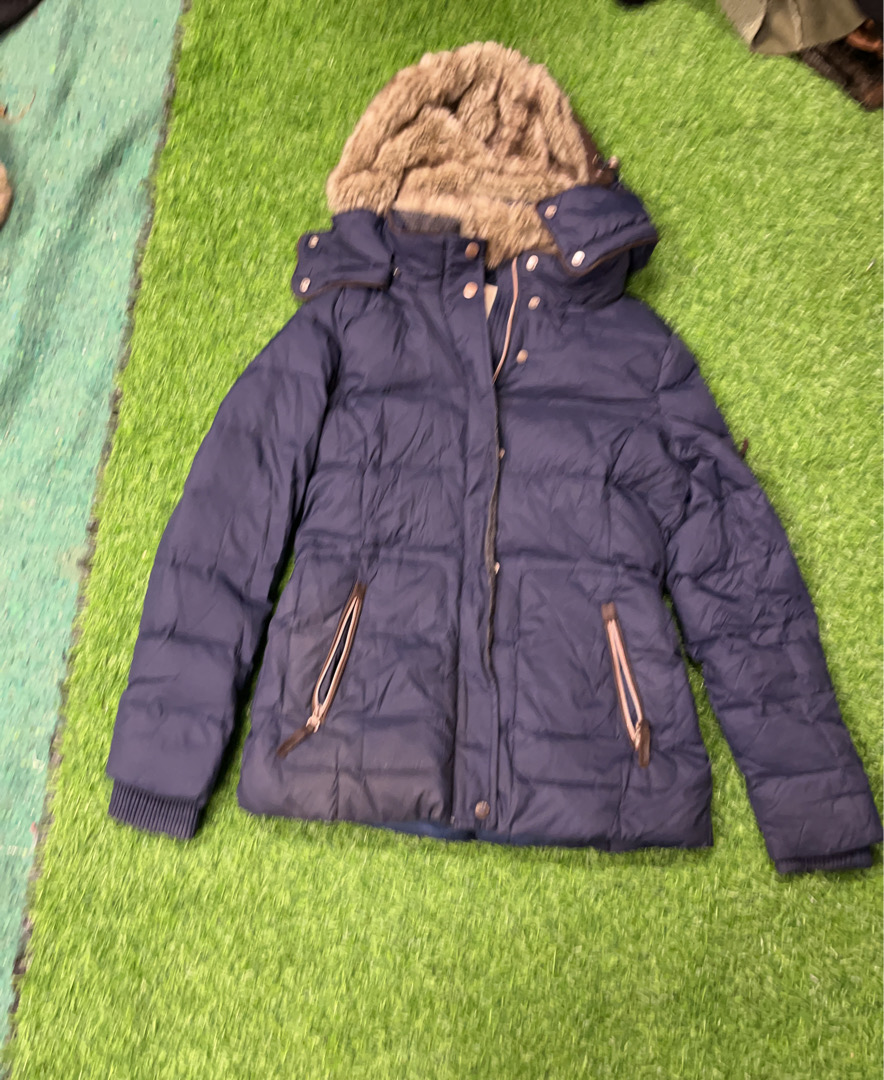 Esprit Navy Puffer Jacket with Fur Hood