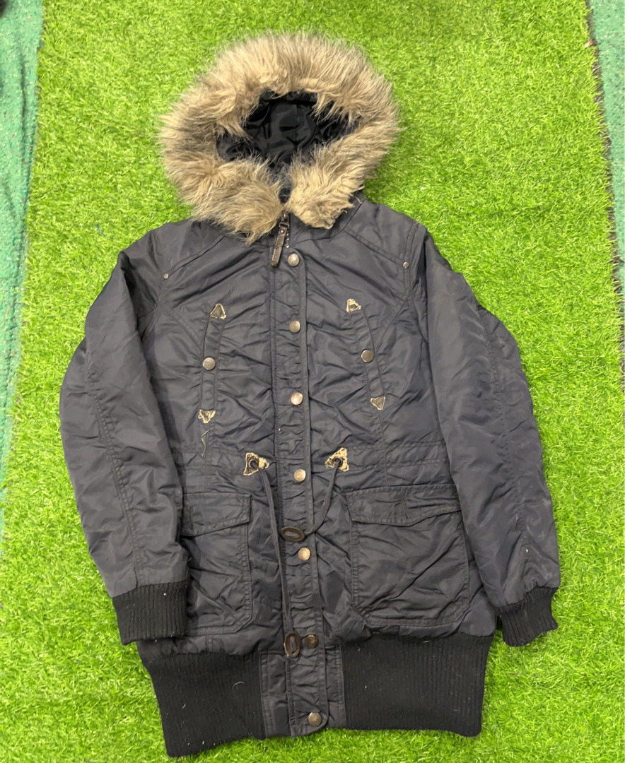 Black Puffer Jacket with Fur-Lined Hood