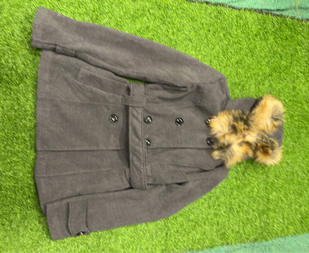 Gray Fur-Trimmed Coat