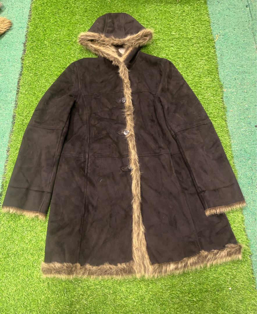 Brown Fur-Trimmed Hooded Coat