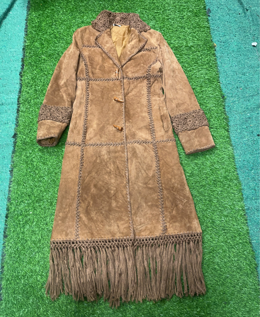 Casaco de Couro Suede Franjado Marrom