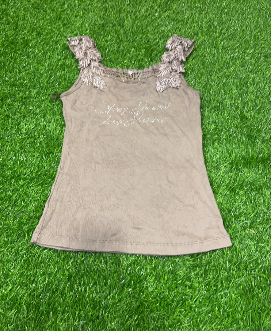 Gray Lace Trim Tank Top