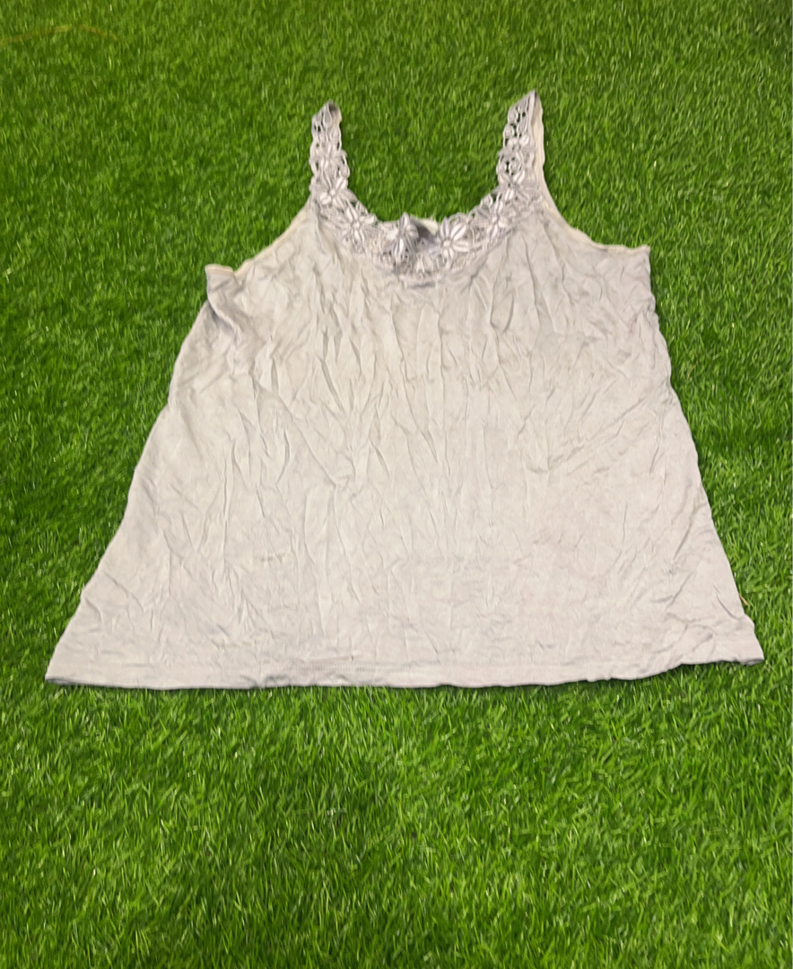 Gray Lace Trim Tank Top