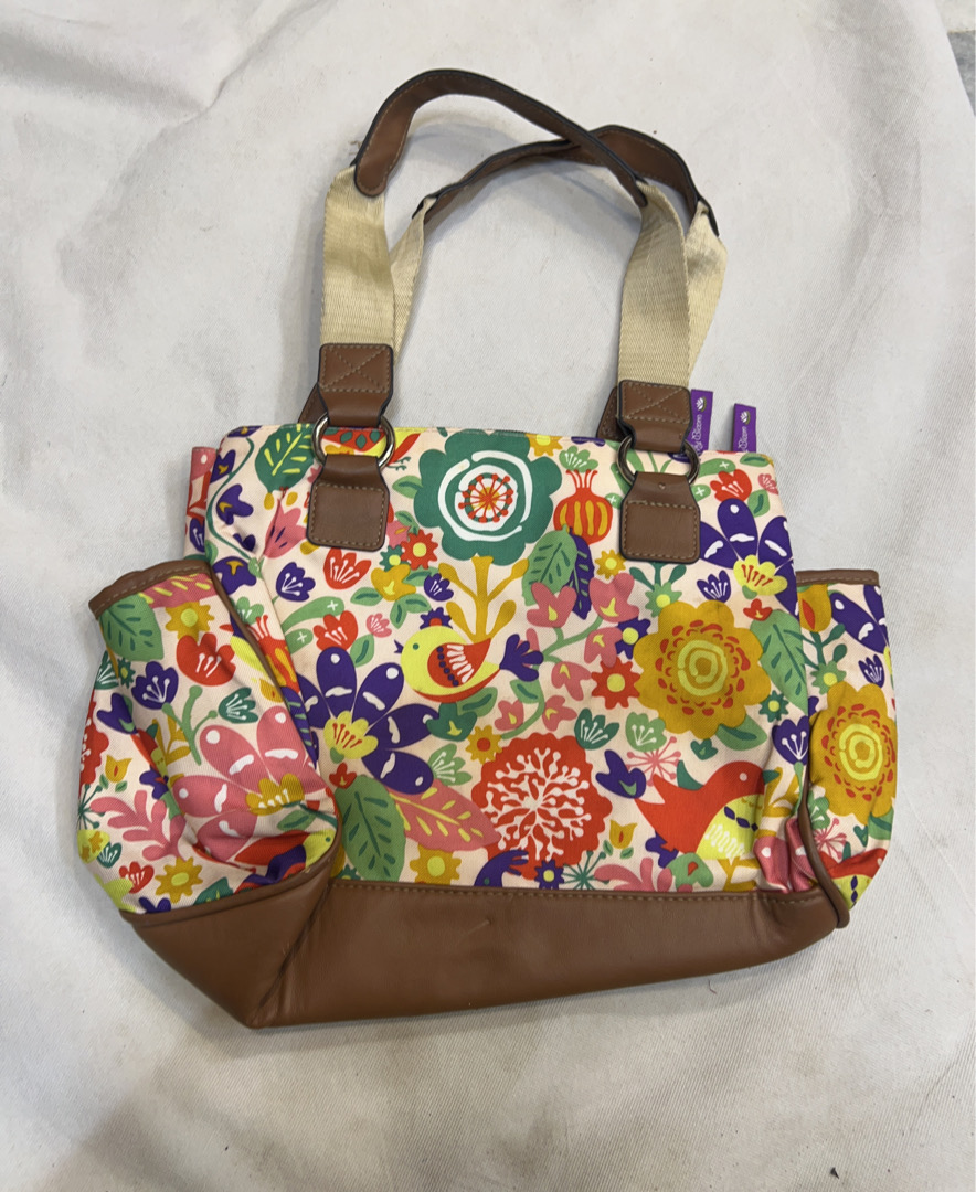 Longaberger Floral Tote Bag with Purple Tags