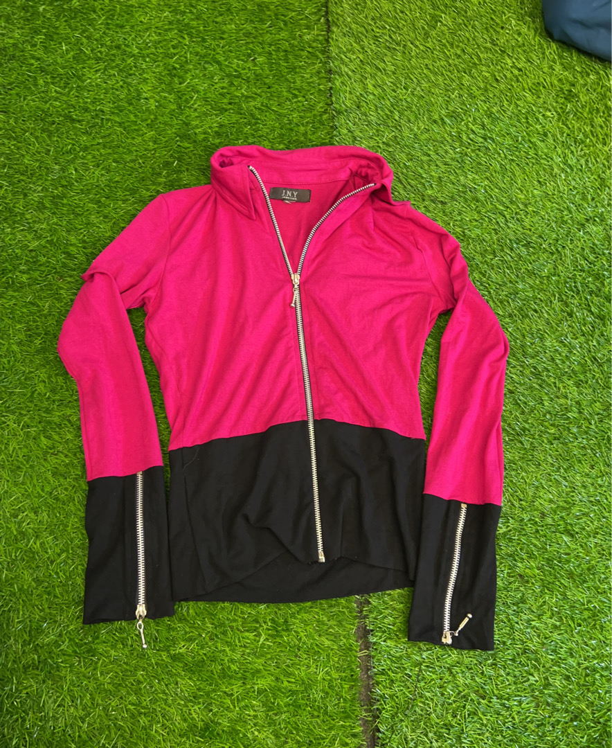 J.N.Y Jennifer Pink and Black Zip-Up Hoodie