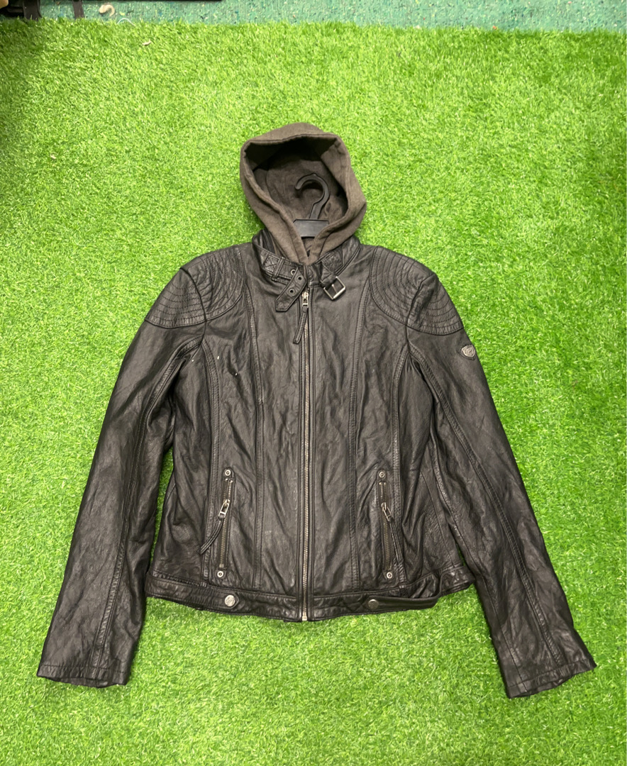 Ardy Black Leather Jacket with Hood