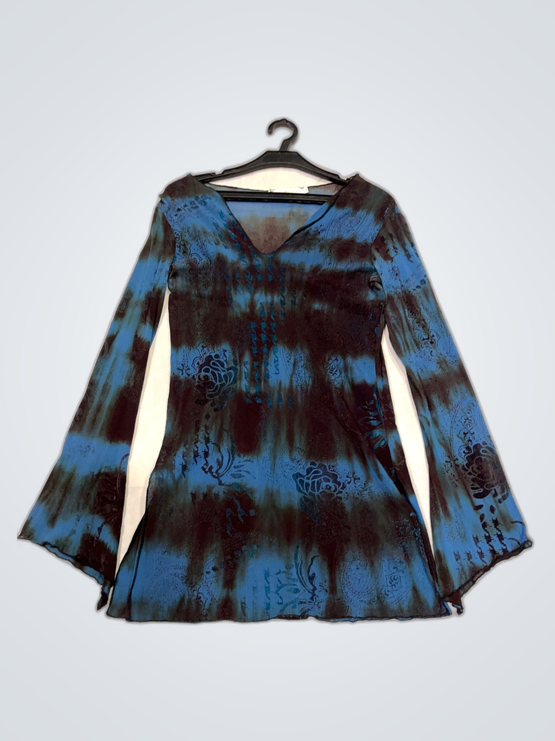 Blue and Black Tie-Dye Long-Sleeve Top