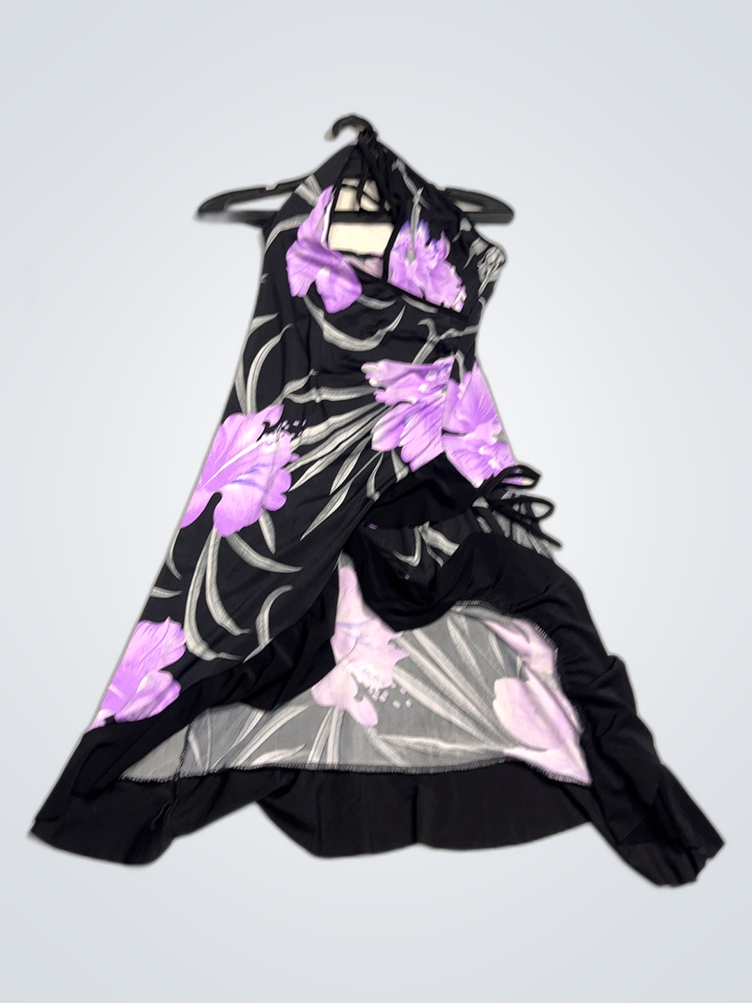 Black and Purple Floral Halter Neck Swimsuit