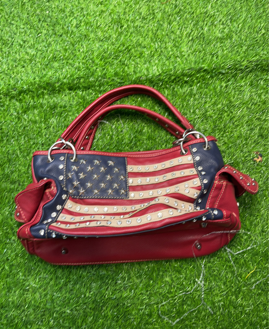 Ralph Lauren Red American Flag Leather Handbag