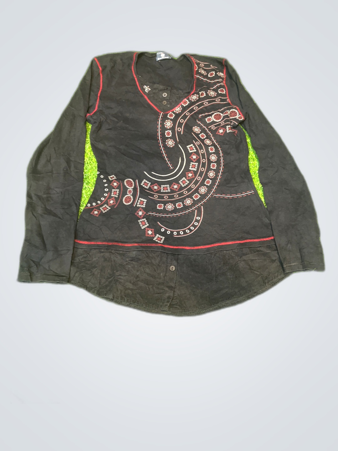 Black Embroidered Long-Sleeve Top