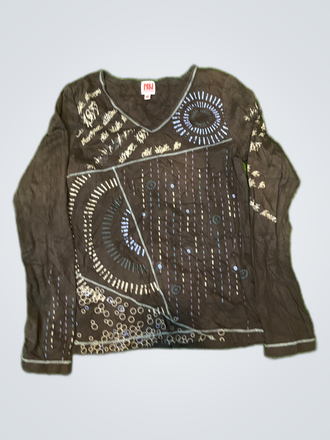 Brown Long-Sleeve Shirt with Embellishments