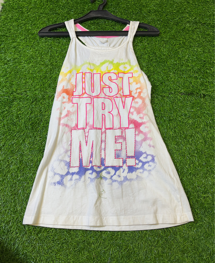 Tie-Dye Sleeveless Dress with 'JUST TRY ME!' Text