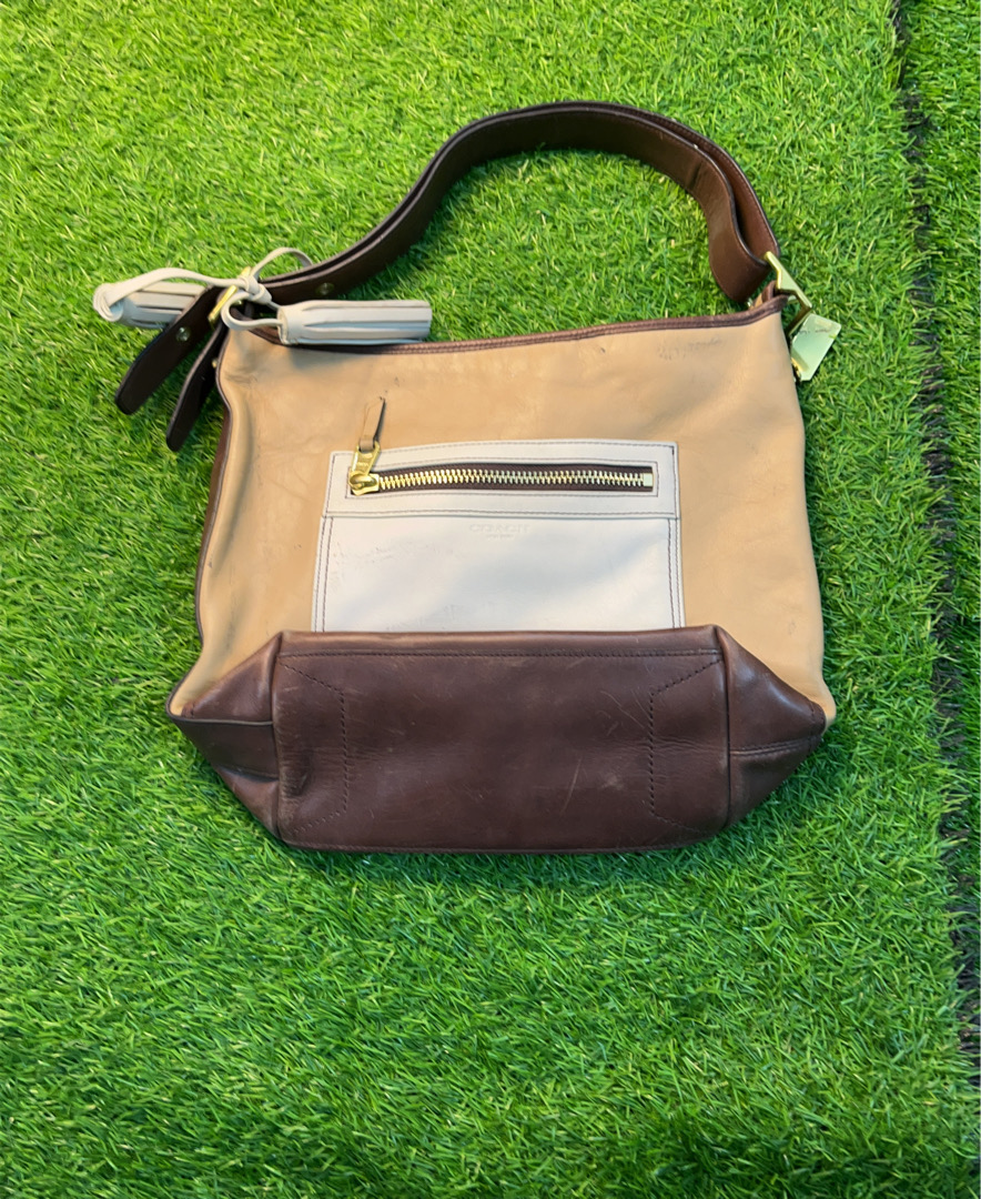 Borsa in pelle marrone e beige