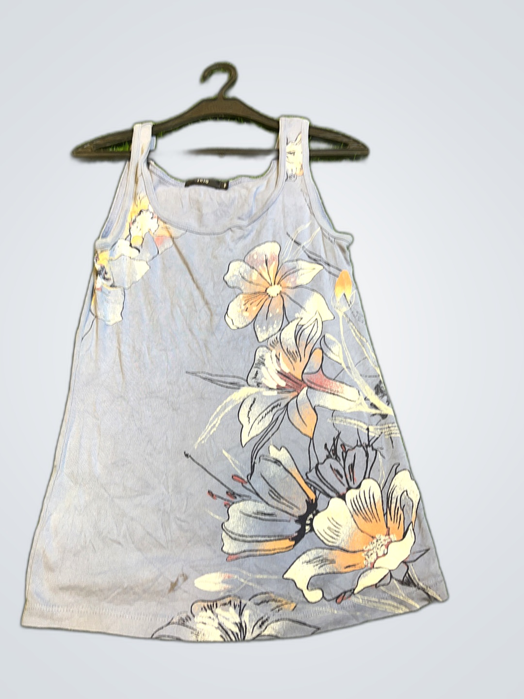 Top senza maniche floreale grigio