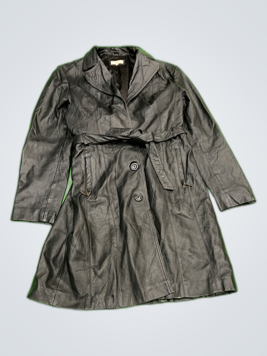 Schwarzer Leder-Trenchcoat