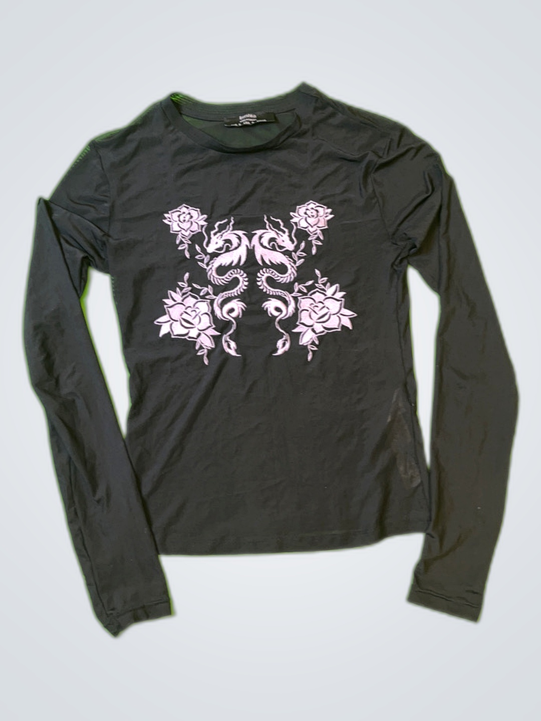 Bershka Black Long Sleeve Graphic Top