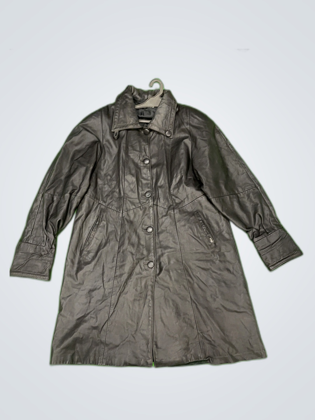 Schwarzer Leder-Trenchcoat