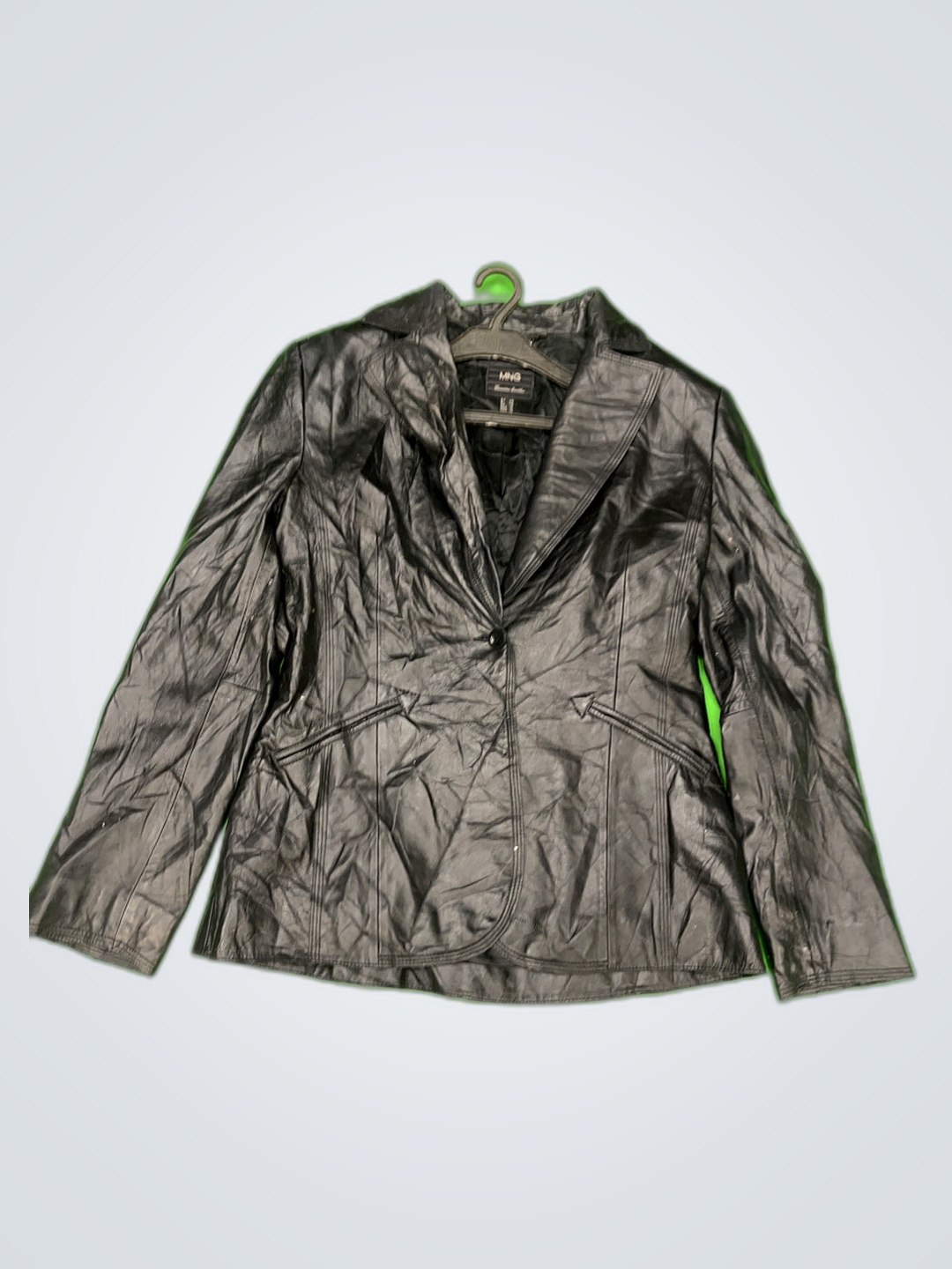 MNG Black Leather Blazer Jacket