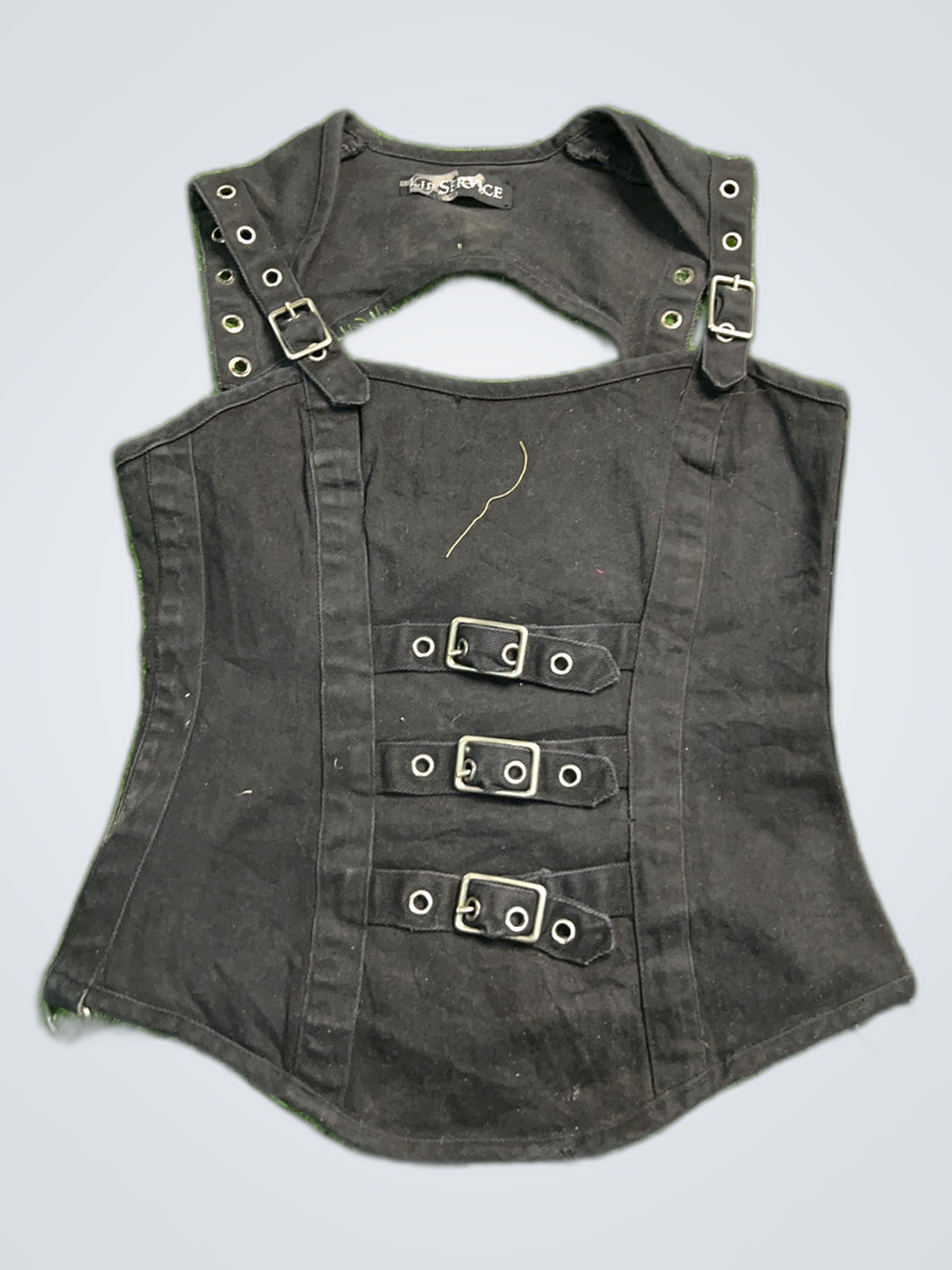 Colete de Denim Preto com Fivelas de Metal