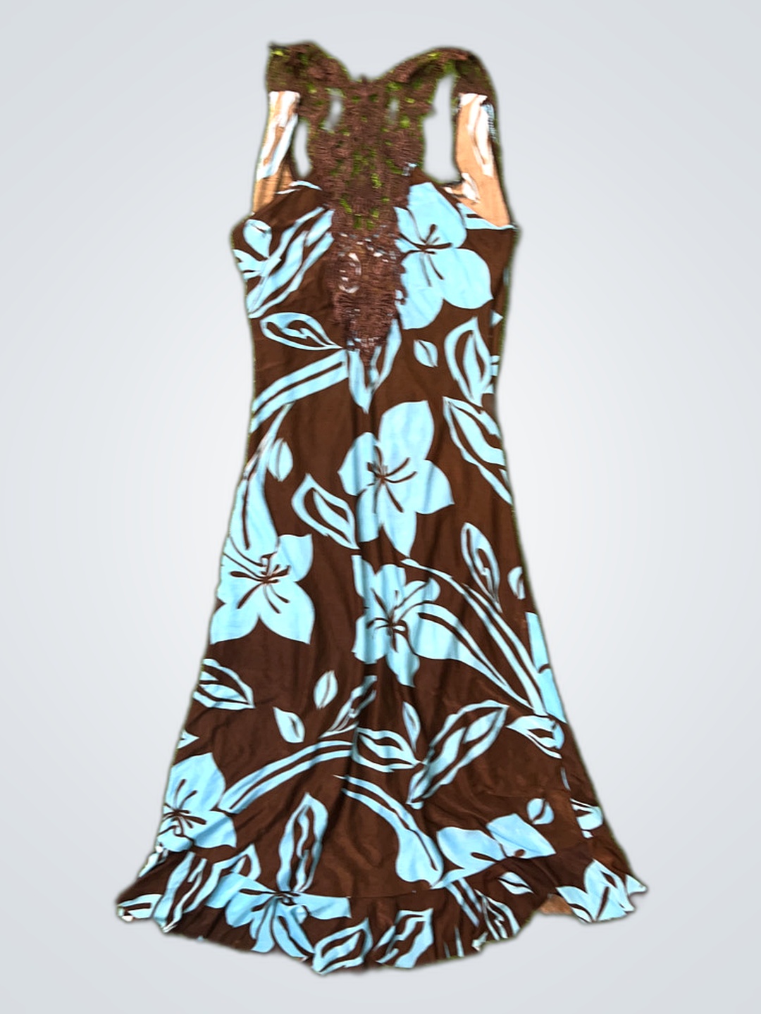 Robe florale marron et bleue