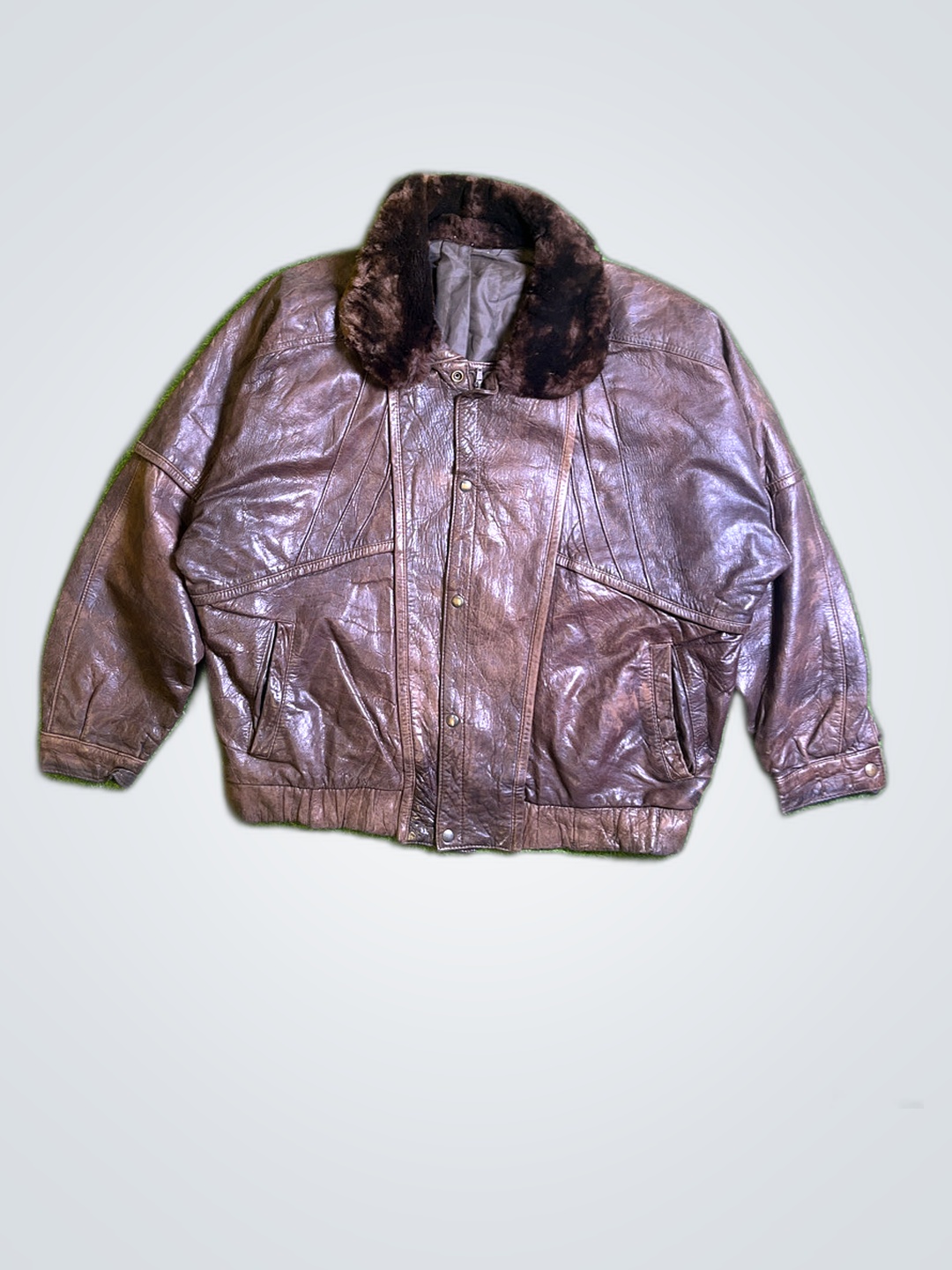 Jaqueta de Couro Marrom com Gola de Pelo