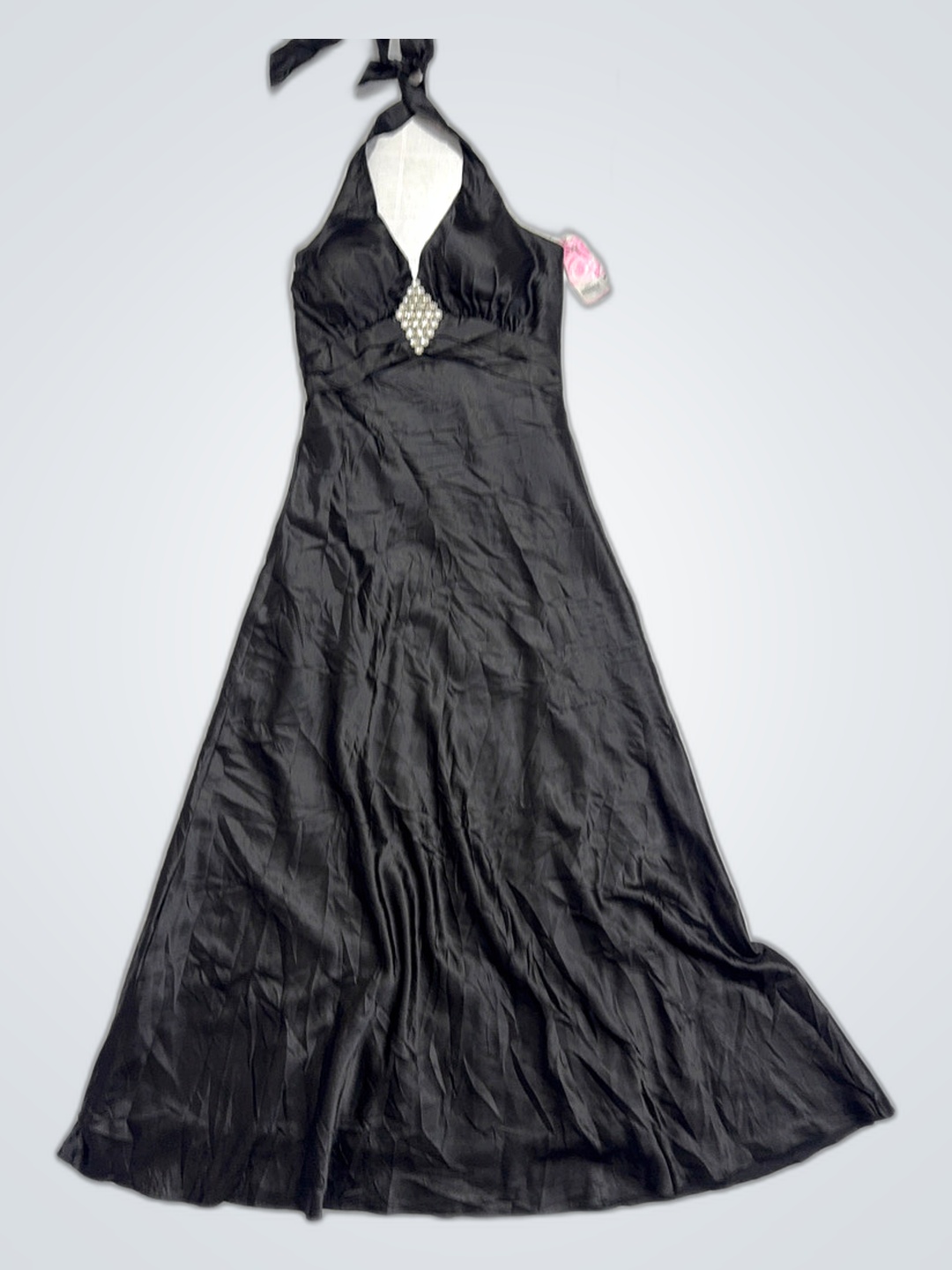 Black Satin Halter Neck Dress
