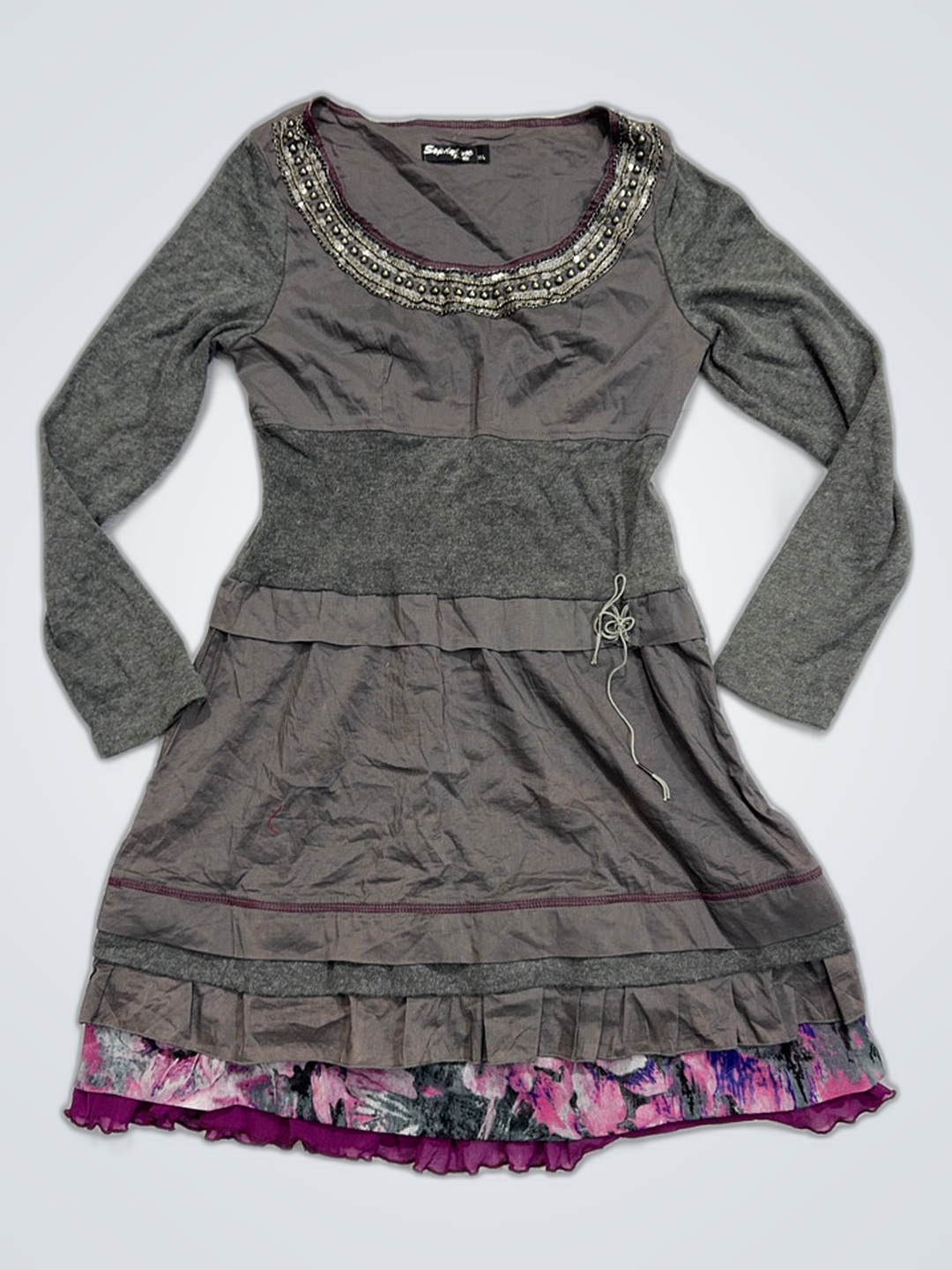 Sopaline Paris Long Sleeve Beaded Neck Dress