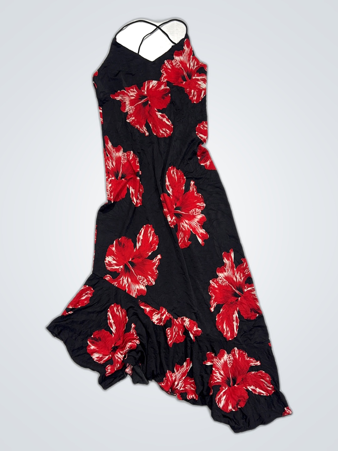 Unbranded Red Floral Print Spaghetti Strap Midi Dress