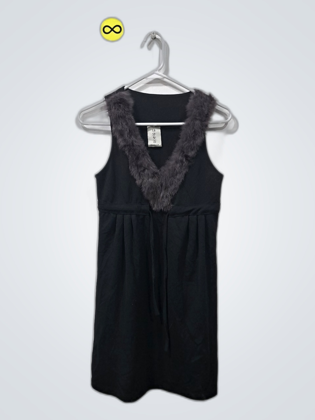 Black Fur-Trimmed Sleeveless Dress