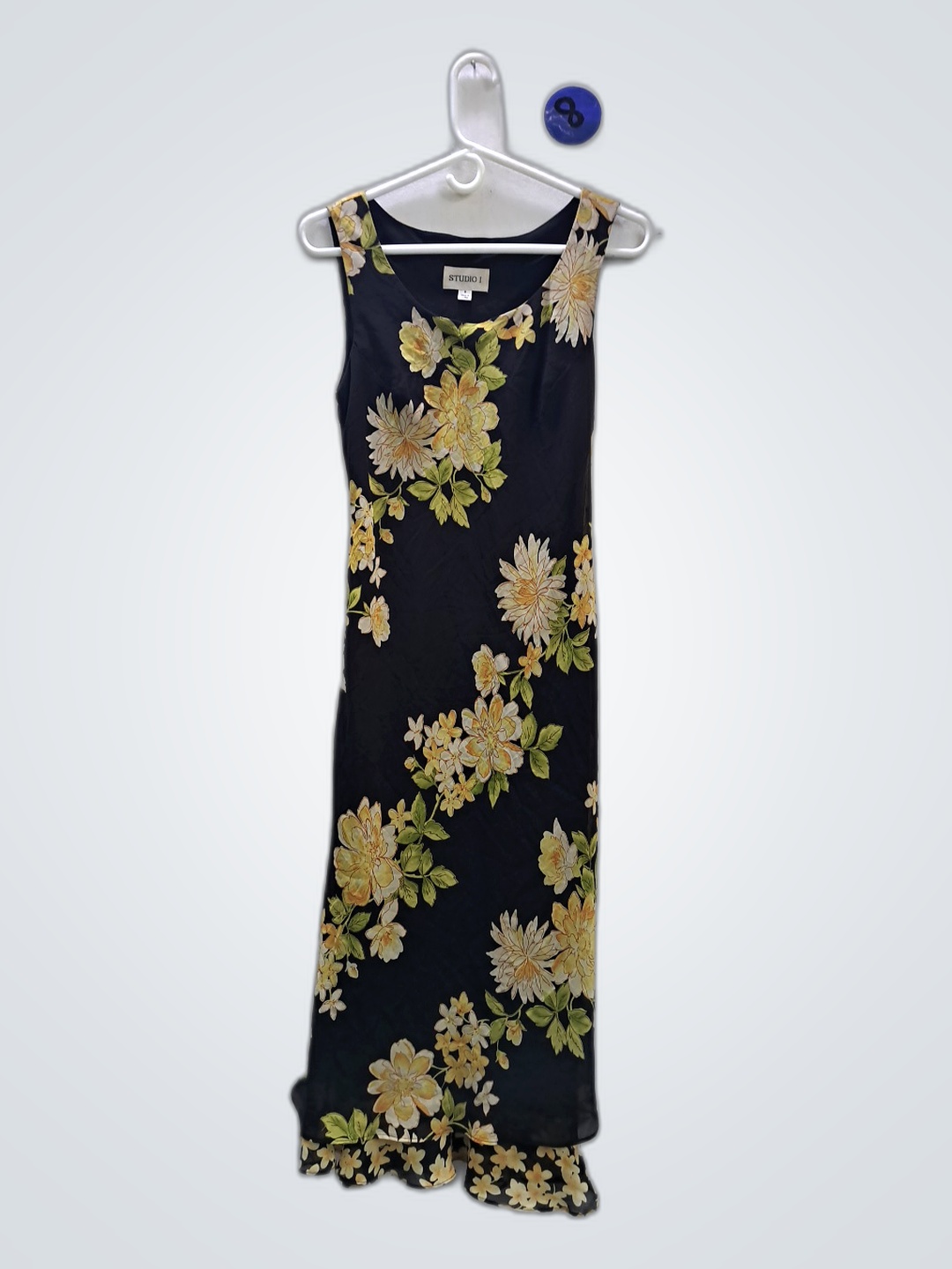 Studio I Black Floral Sleeveless Midi Dress