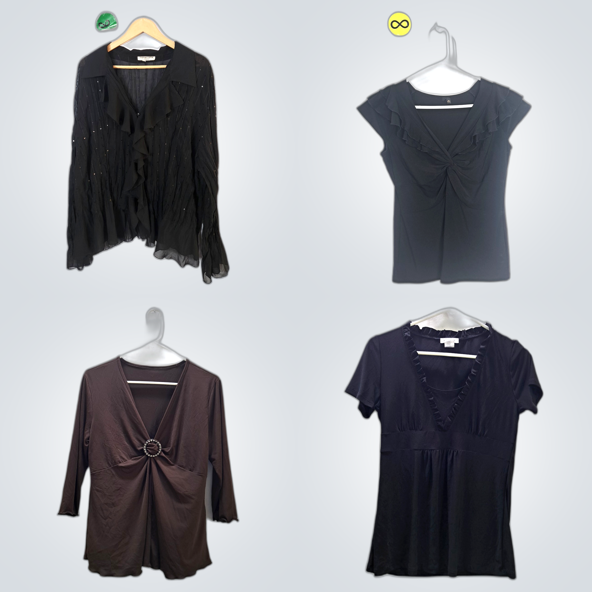 Ruffle Blouses Brown Black Vintage