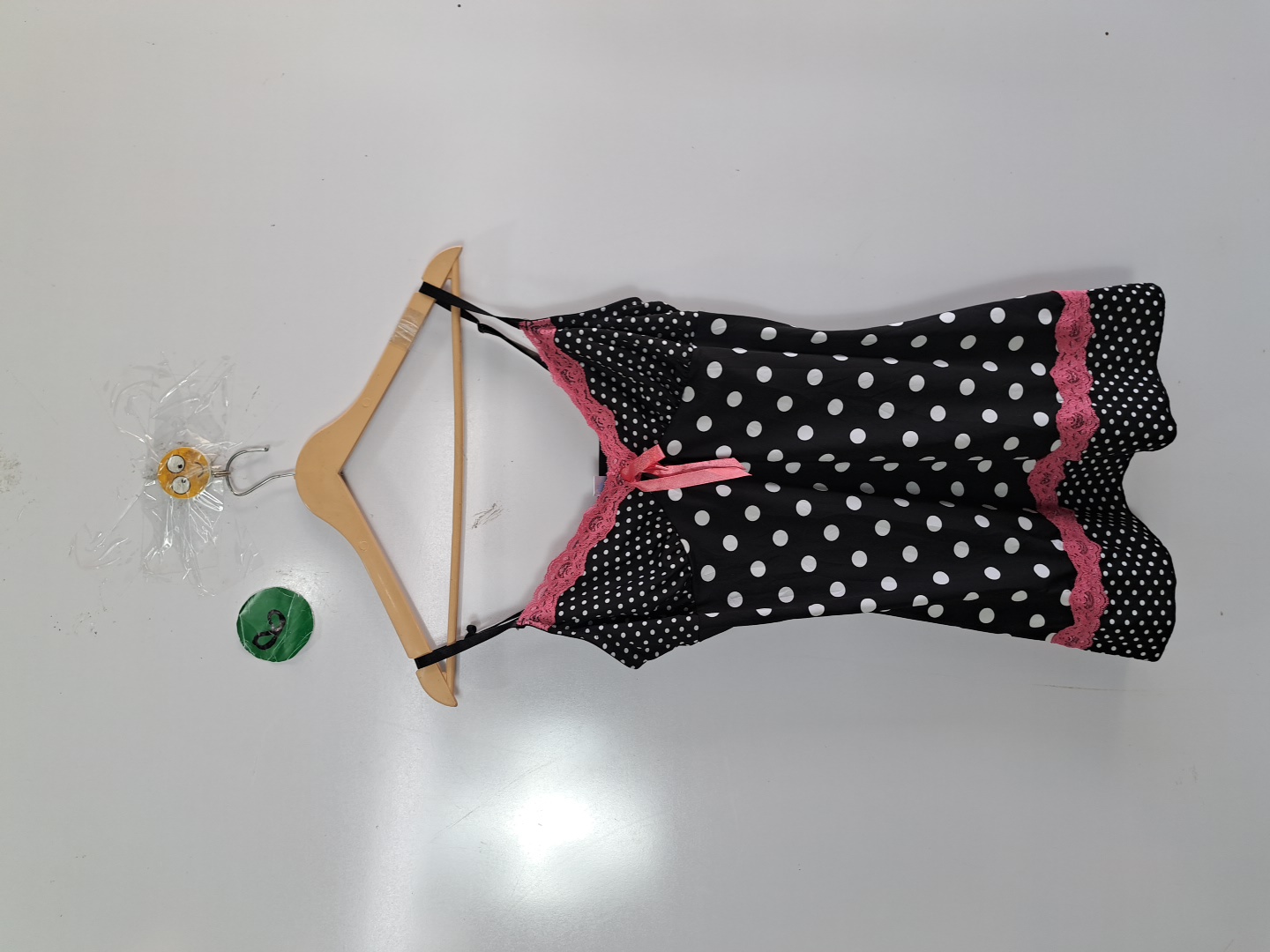 Black Polka Dot Lace Trim Slip Dress Size M